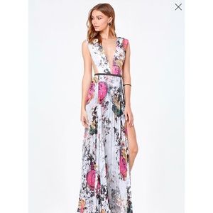 Bebe Print Double Slit Gown